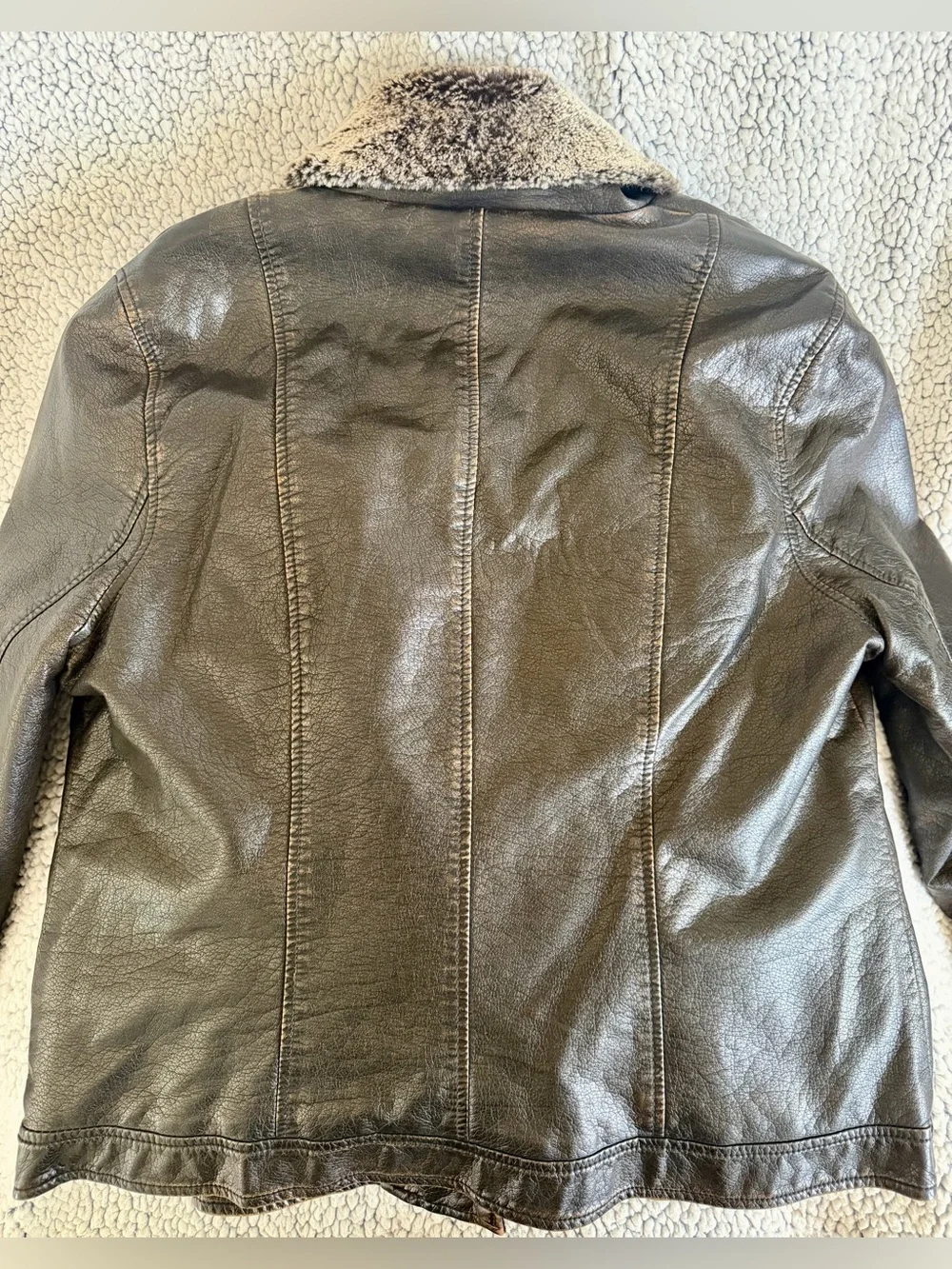 dressbarn Dark Brown Leather Jacket with Faux Fur Shawl Collar - Picture 4 of 11